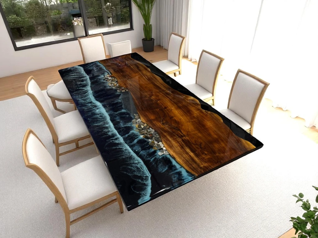 Stylish Oval Wood Epoxy Live Edge Coffee Table for Sale